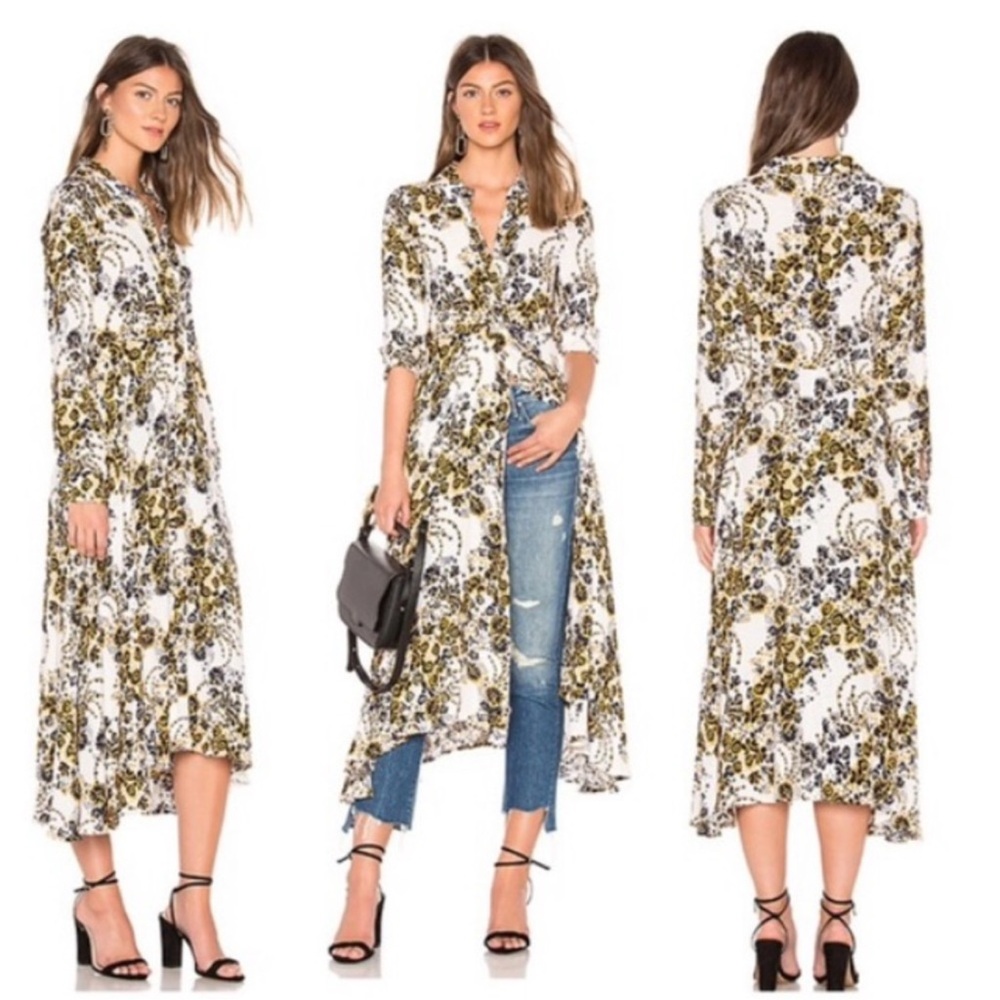 NWT Free People Tough Love Shirt Dress Midi‎ Bohemian Floral Fall Festival Dress